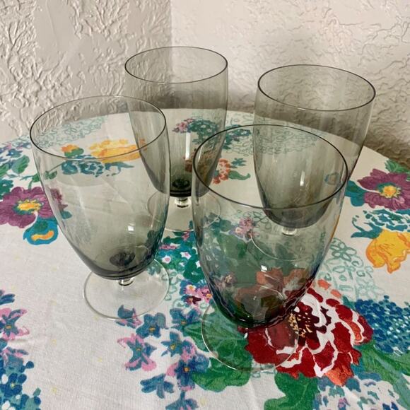 Vintage Mid Century Smokey Glass Blown Glass Ice Tea Glasses, Water Goblets Set - Picture 12 of 16